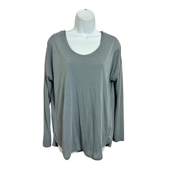 GapFit Breathe Air Lightweight Layered Top Sz M Long-Sleeve Open Back Shirt Gray - Picture 2 of 7